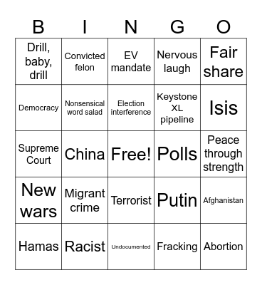 2024 Presidential Debate Bingo Card