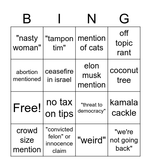 debate Bingo Card