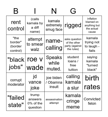 Kamala vs Trump Bingo Card