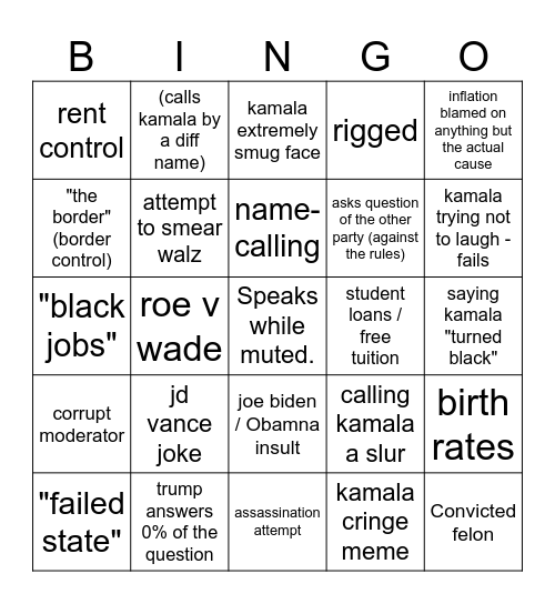 Kamala vs Trump Bingo Card