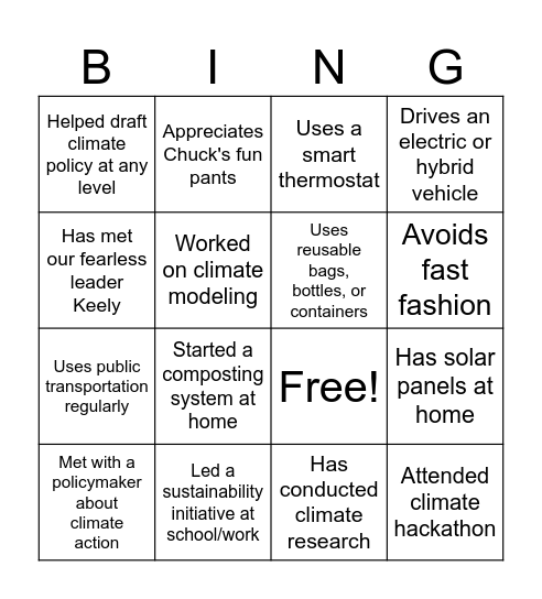 Climate Futures Bing(o) Bingo Card