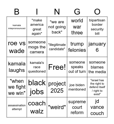 people kibbles debate bingo Card