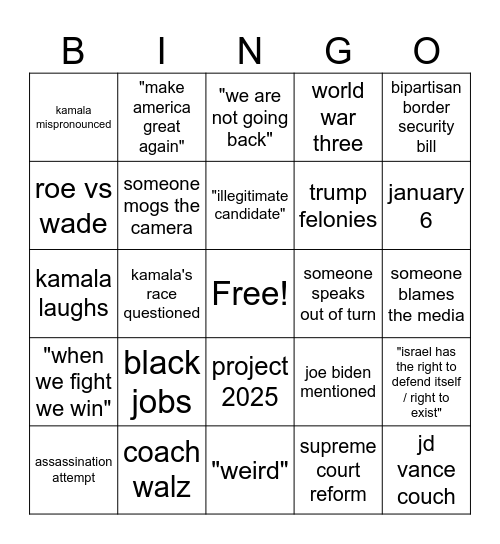 people kibbles debate bingo Card