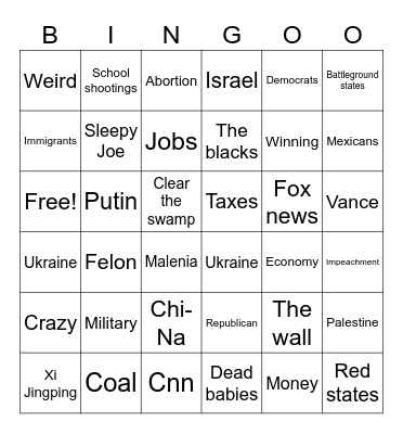 Presidential Bingo Card