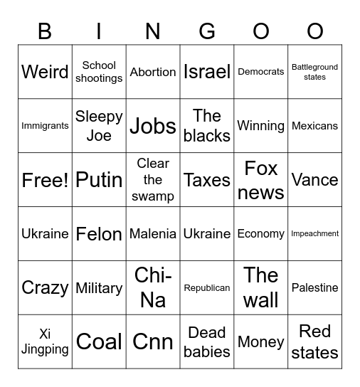 Presidential Bingo Card