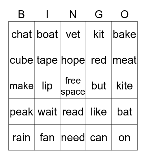 Short & Long Vowel Bingo Card