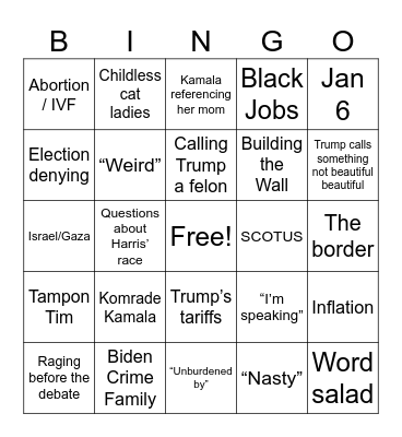 Pres Debate Bingo Card