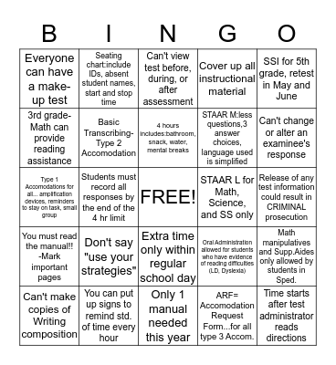 BE A STAAR!!! Bingo Card
