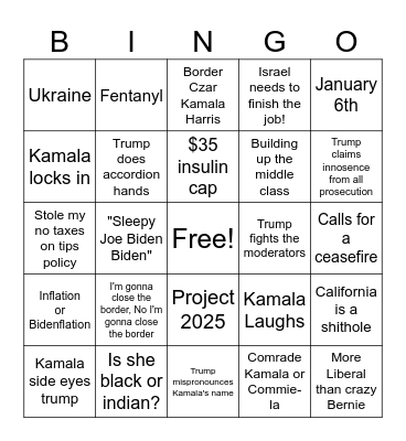 Debate Bingo Card Bingo Card