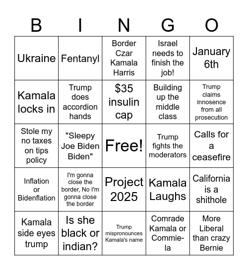 Debate Bingo Card Bingo Card