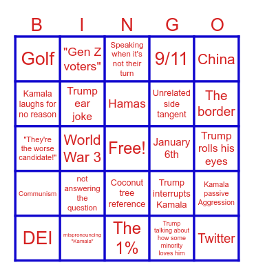 Presidential Debate Bingo Card