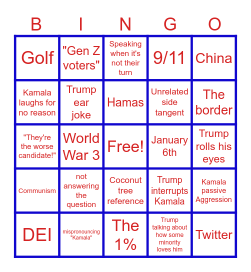 Presidential Debate Bingo Card