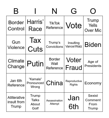 2024 Debate Bingo Card