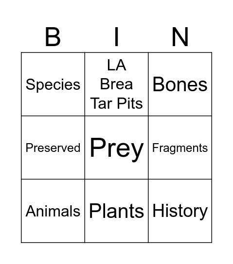 Fossils Bingo Card