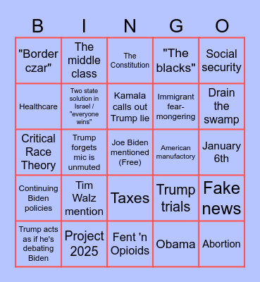 Kamala vs. Trump Bingo Card