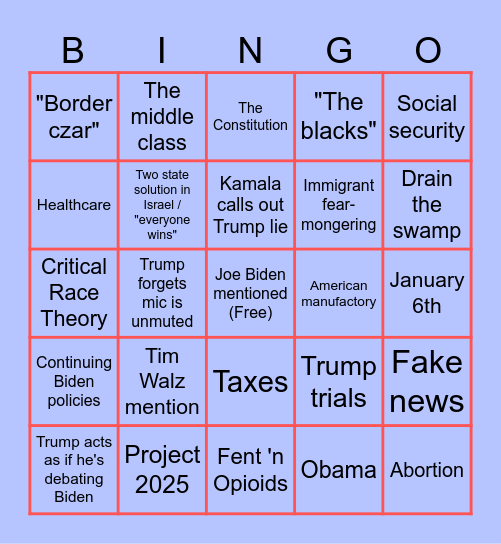 Kamala vs. Trump Bingo Card