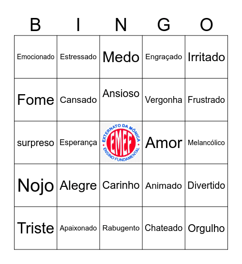 Bingo das Emoções e Sentimentos Bingo Card