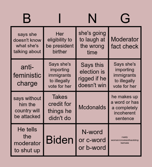 Presidential Bingo Card