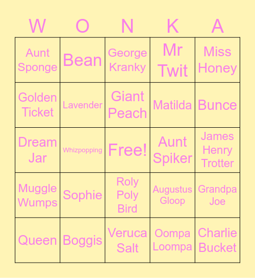 Roald Dahl Bingo Card