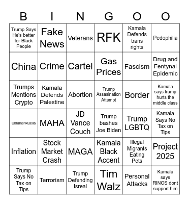 Presidential Debate Bingo Card