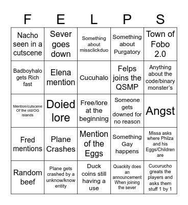 QSMP S2 predictions Bingo Card