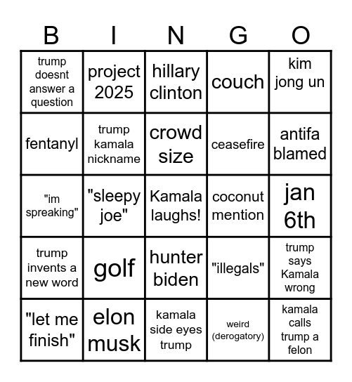 Debate Bingo Card