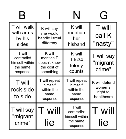 Reece' Debate BING Board Bingo Card