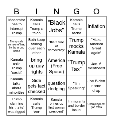 2024 Presidential Debate Bingo Card