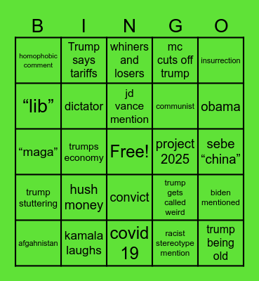 presidential 2024 debate Bingo Card