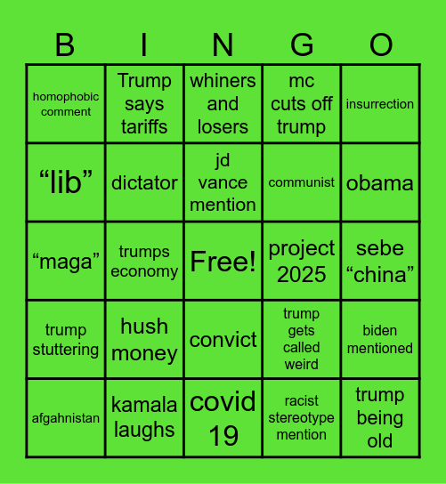 presidential 2024 debate Bingo Card