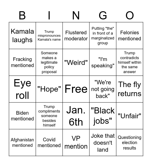 Debate Bingo Card