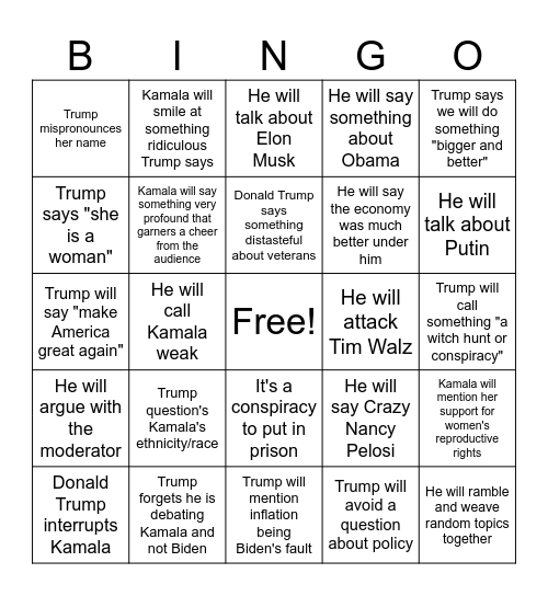 Debate Bingo Card