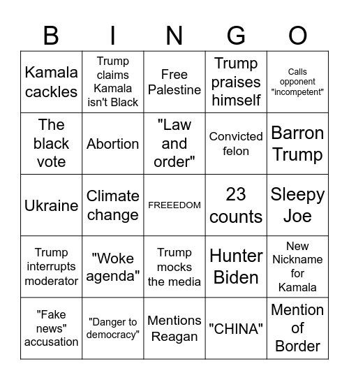 Debate Bingo Card