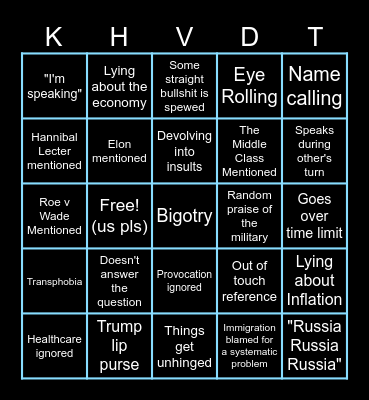 Harris v Trump Debate Bingo 2024 Bingo Card