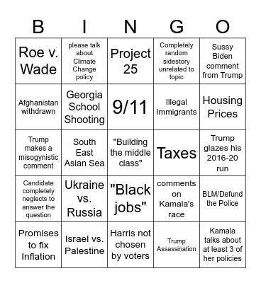 Debate Bingo Card