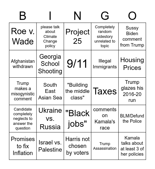 Debate Bingo Card