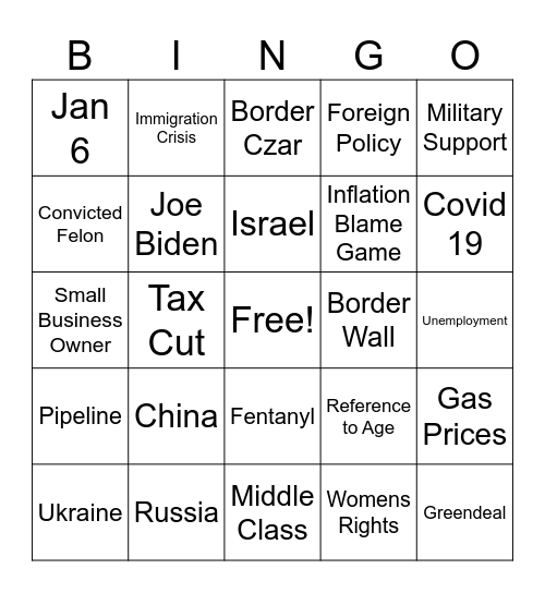 Presidential Debate Bingo Card