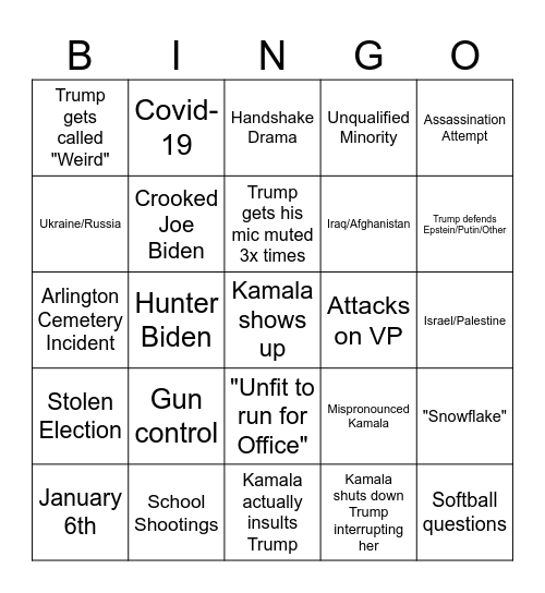 Debate Bingo Card