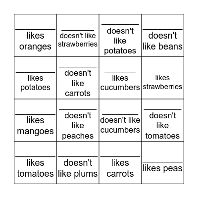 Food Bingo  Bingo Card