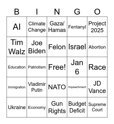 First Presidential Debate ‘24 Bingo Card