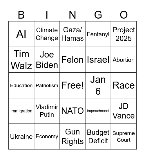 First Presidential Debate ‘24 Bingo Card