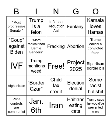 Debate Bingo Card
