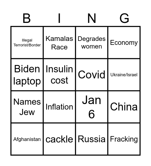 Trump vs Kamal Bingo Card