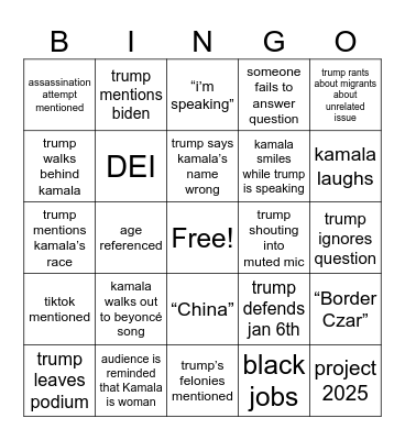 Debate Bingo Card