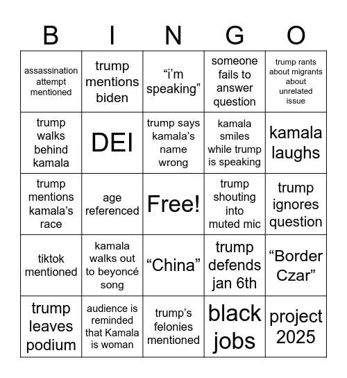 Debate Bingo Card