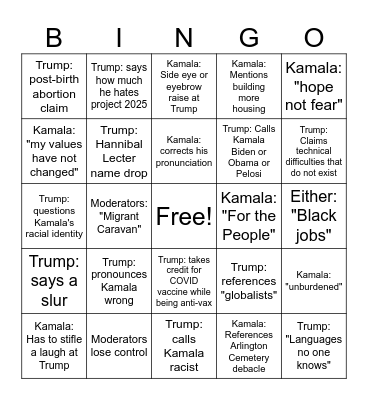 Debate Bingo Card