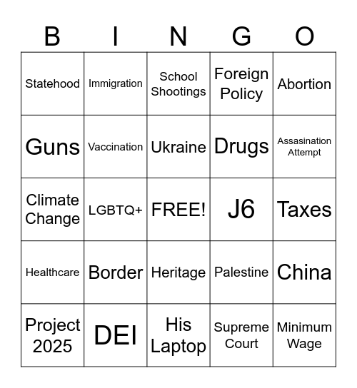 Political Bingo Card