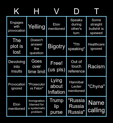 Harris v Trump Debate Bingo 2024 Bingo Card
