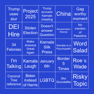 2024 Presidential Debate Bingo Card
