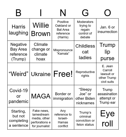 Debate Bingo Card